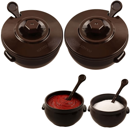 Korean Condiment Jar with Lid & Spoon Small 2pack - Korean Design Spice Jar for Gochujang, Salt, Chili Paste - Elegant Black Seasoning Container - Multifunctional Spice for Kitchen - Container Sets