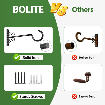 BOLITE Plant Hangers, 10 Inch Hanging Plant Brackets Outdoors or Indoors, Wall Hooks for Hanging Hummingbird Feeders, Bird Feeders, Planters, Lanterns, Wind Chimes, 2 Pack, Black, Gifts for Women Men