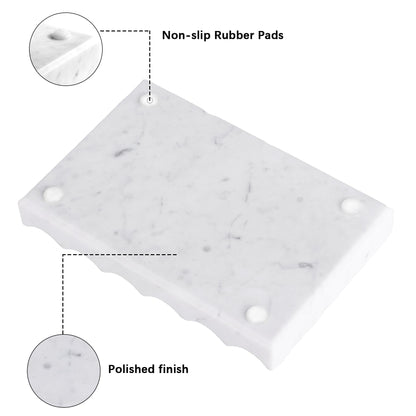 Soap Holder, Luxury Marble Soap Dish for Shower, Bathroom Tray with Creative Wavy Design,Easy Cleaning Marble Tray for Kitchen Sink