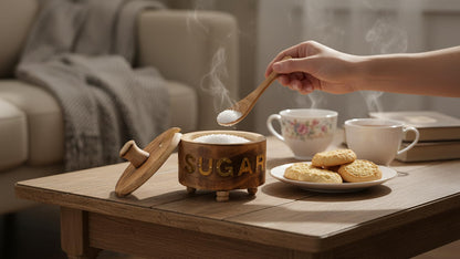 Decorative Rustic Wooden Sugar Bowl With Lid Wide Mouth Candy Treat Jar Spice Jar Holder Condiment Nuts Serving Bowl Pot Salt Spice Herb Loose Leaf Tea Storage Container Novelty Home & Kitchen