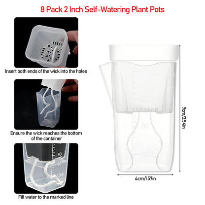 Zarique 8 Pack 2 Inch Self-Watering Plant Pots, Clear Plastic Planter with Water Level Indicator for Propagation, African Violets, Seedlings, Cuttings, with Drainage Hole