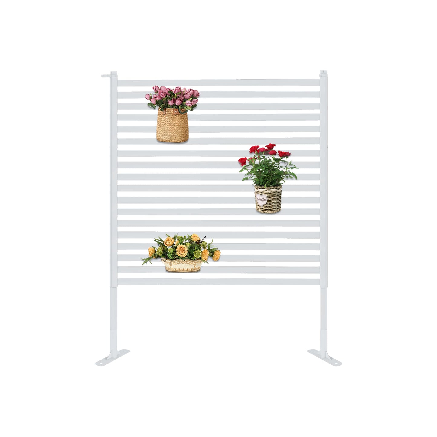 OnlyGarden Outdoor Privacy Screen Fence with Feet Stand 3 x 4FT, Freestanding Fence Privacy Screen for Outside, Metal Divider Stake for Garden Patio Balcony, Air Conditioner, Trash Can AC Fence White