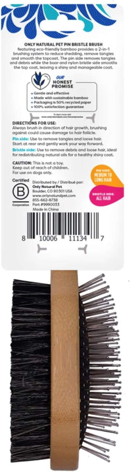 Only Natural Pet Pin & Bristle Brush with Bamboo Handle for Dogs - Double Sided Boar Hair and Nylon Bristles for Grooming, Detangling, and Shedding - Short, Medium or Long Hair