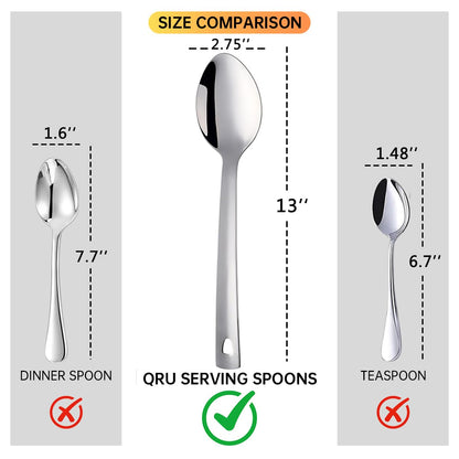 13-Inch Large Stainless Steel Serving Spoons Set, Long Handle Buffet Utensils, Dishwasher Safe (Silver, 8 piece)