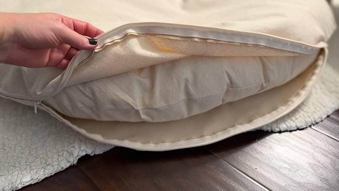 Natural 100% Cotton Canvas Round Dog Bed Cover Eco Friendly Durable Pet Bedding Dog Cushion Covers with Zippers Machine Washable Covers (Beige, Medium 28 Inches)