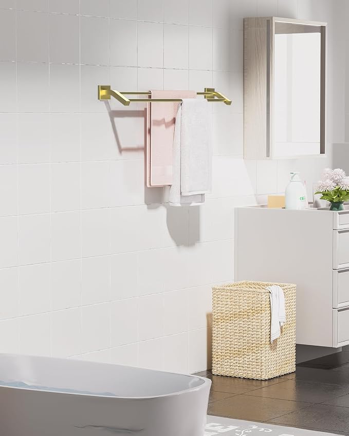 Alise Bath Double Towel Bars Towel Racks for Bathroom,Wall Mount Towel Holder Heavy Duty SUS304 Stainless Steel Towel Hanger Towel Rail,Gold,32 Inch
