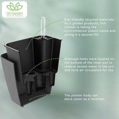 GS Garden Self Watering Planters for Indoor Plants, 5.2 Inch 3 Pack Square Plastic Plant Pots with Water Level Indicator & Drainage System for African Violet Herbs Succulents - Gery