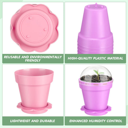 Domensi 80 Pcs 3" Cupcake Plant Nursery Pots with Humidity Dome and Saucer Small Plastic Gardening Pot Plant Containers Cups Seedling Planter Seed Starter Pots for Flower Succulent Indoor (Multicolor)