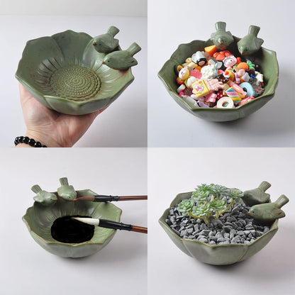YOUUGIOR Decoration 5.5 INCH Small Ceramic Pot Planter Green Bird Planting Succulent Flower