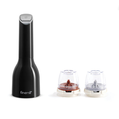 FinaMill Classic Battery Spice Mill – Battery Operated Salt and Pepper Grinder Set, Includes 2 Interchangeable Spice Pods, Adjustable Coarseness, LED Light, Home and Kitchen Gift Set for Father's Day