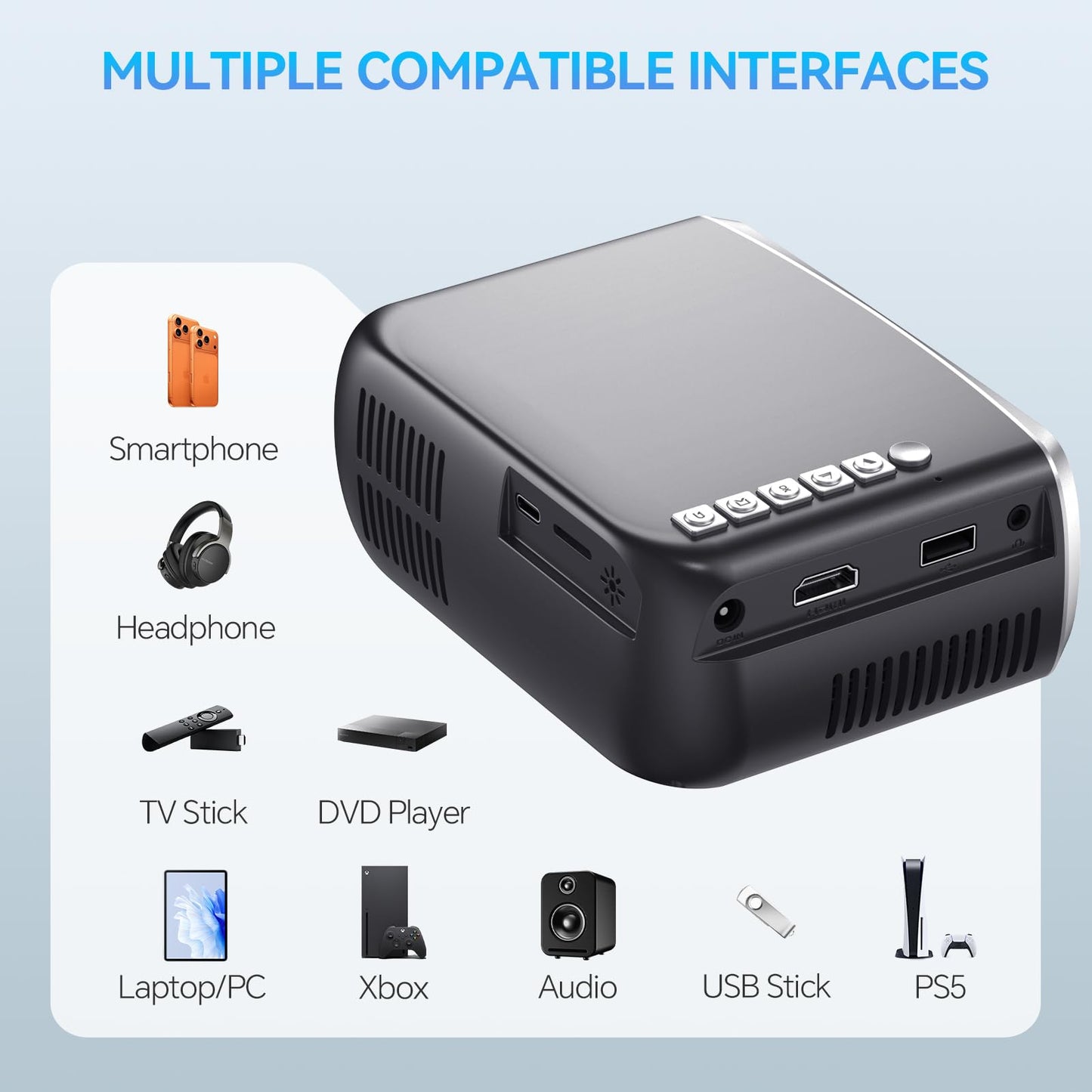 Mini Projector with Wi-Fi 6 and Bluetooth 5.4,Full HD 1080P Portable Projector Electric Focus,Projector for Bedroom Entertainment Smartphone/HDMI/TV Stick/Windows/USB