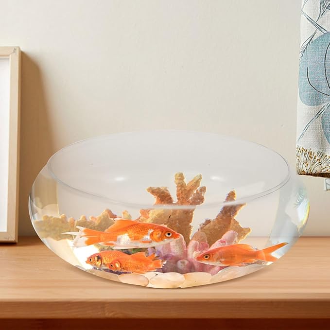 UPKOCH Large Clear Glass Fish Bowl Wide Mouth Round Planter Shallow Terrarium Vase for Centerpieces Aquatic Plant Goldfish Desktop Aquarium