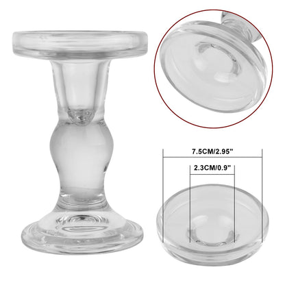 BTGLLAS 3-Piece Set of Glass Candlestick, Crystal Candlestick Holder Holder and Conical Candle, Christmas Candle Holder Decoration, Family Living Room Wedding Candle Holder (Clear)