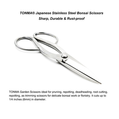 TONMA Ashinaga Bonsai Scissors [Made in Japan] 8 inch Soild Stainless Steel Hasami Pruning Shears Ultra Sharp & Rust-proof, Japanese Bonsai Garden Tools