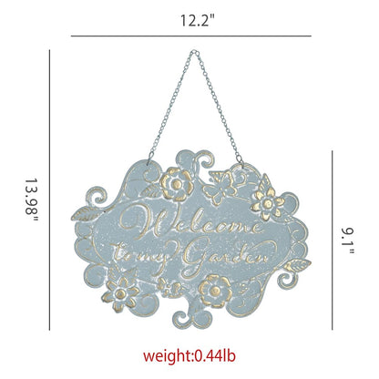 All Chic Welcome to My Garden Sign Hanging Yard Sign for Garden Decor Rustic Farmhouse Backyard Outdoor Wall Decor(Blue)