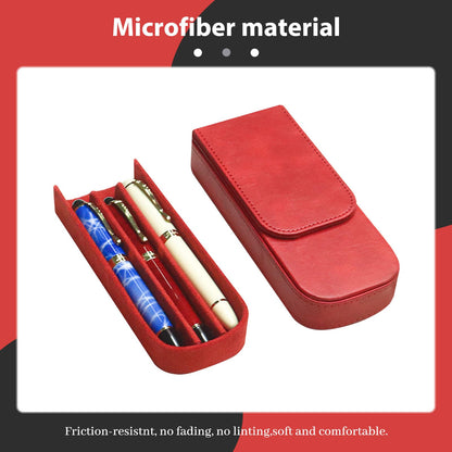 MIVLXLX PU Leather Triple Pen Case Pencil Pouch Holder for Three Fountain Ballpoint Rollerball Pens and Pencils Gift Choice for Man/Woman/Office (red)