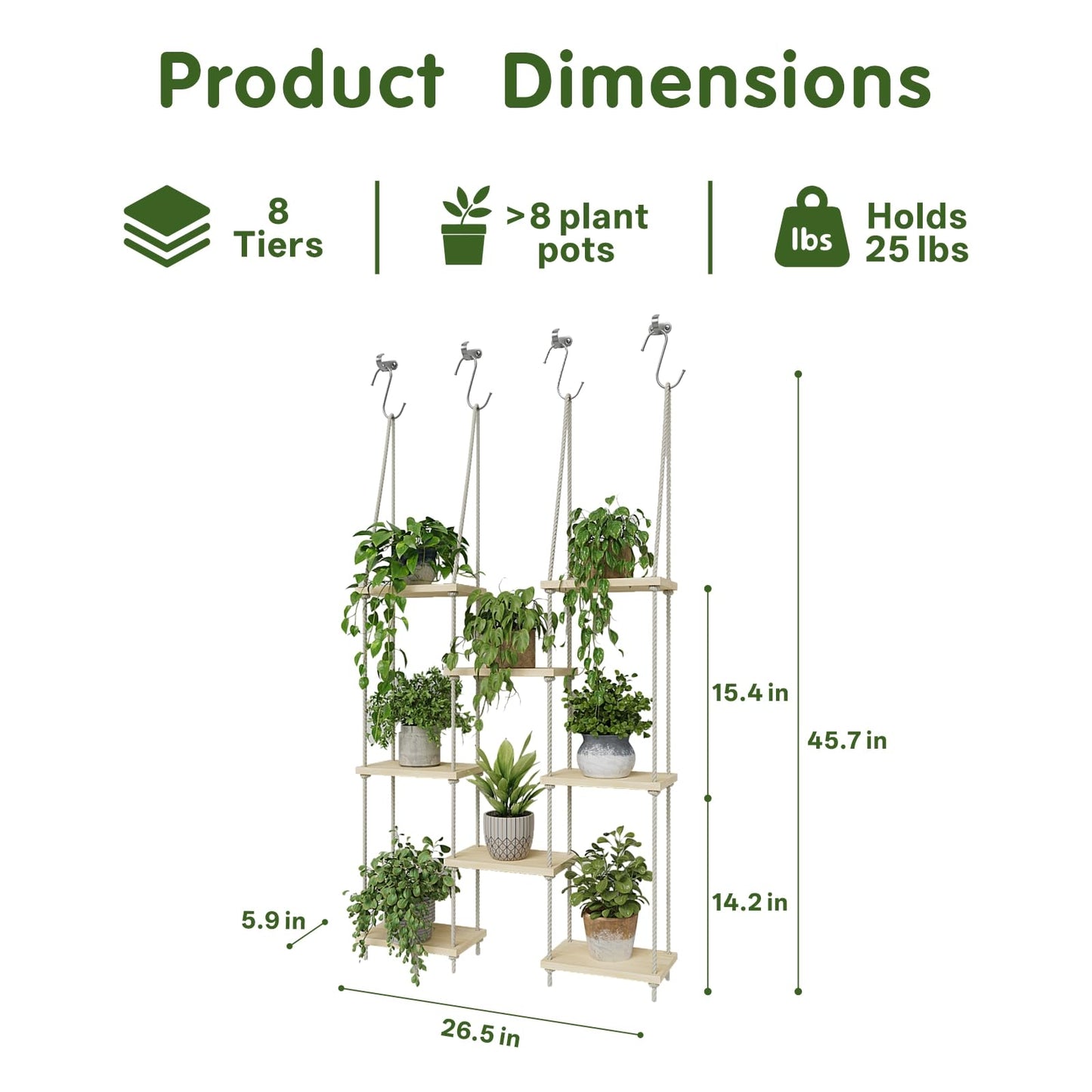 Window Plant Shelves, 8 Tier Window Sill Shelf for Plants, Macrame Hanging Plant Stand Indoor, Plant Hanger Floating Shelves, Window Plants Holder Boho Decor Living Room Bedroom Wall Decor (2 Pack)