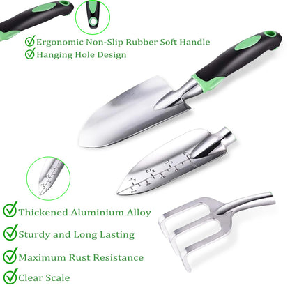 10PCS Heavy-Duty Garden Tools Set for Beginners - Rust-Proof Aluminum Garden Kit with Soil Tester, Repotting Mat & Kneeling Pad, Perfect Gardening Gift for Women, Mom & Beginners