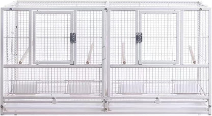 1F/2F/3F Stackable Center Divided Breeder Breeding Bird Flight Double Rolling Cage for Aviaries Canaries Cockatiels Lovebirds Finches Budgies Small Parrots. (White Vein, Cage Without Stand)
