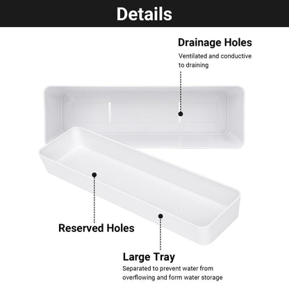 GREANER Window Boxes Planters, 3PCS 16x3.8 Inch Large Herb Planters with Tray, Indoor Succulent Cactus Flowers Vegetable Plastic Rectangle Pots for Balcony, Office, Garden, Outdoor, Windowsill (White)