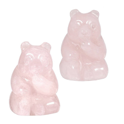 mookaitedecor Set of 2 Hand Carved Rose Quartz Crystal Bear Figurine, Carving Animal Statue Sculpture Pocket Stone for Home Office Decor Collectible