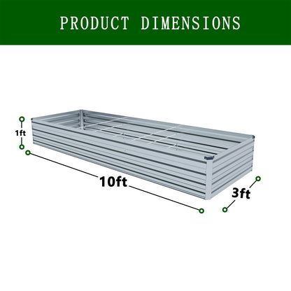 ZUNUDA 10×3×1FT(2PCS) Galvanized Raised Garden Bed Kit Metal Planter Boxes,Large Outdoor Planters Garden for Planting Vegetables,Flowers,Herbs -Silver