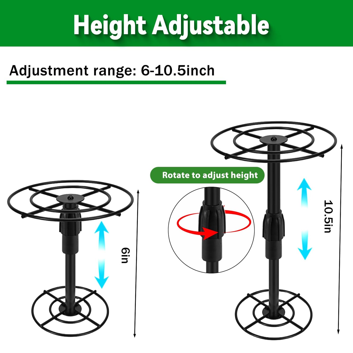 VICAMB 2 Pack Adjustable 6-10.5in Plant Risers for Inside Pots,Metal Planter Lift Inserts Fillers Risers for Tall Square Round Taper Large Pots(5.9" 7.87" 9.84" Base or Top)