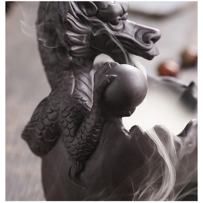 Romehaha Dragon Waterfall Incense Holder - Ceramic Backflow Burner with Skull Head, Zen Meditation Decor for Home, Bedroom, Yoga Studio - Unique Dragon Statue Gift for Aromatherapy & Relaxation