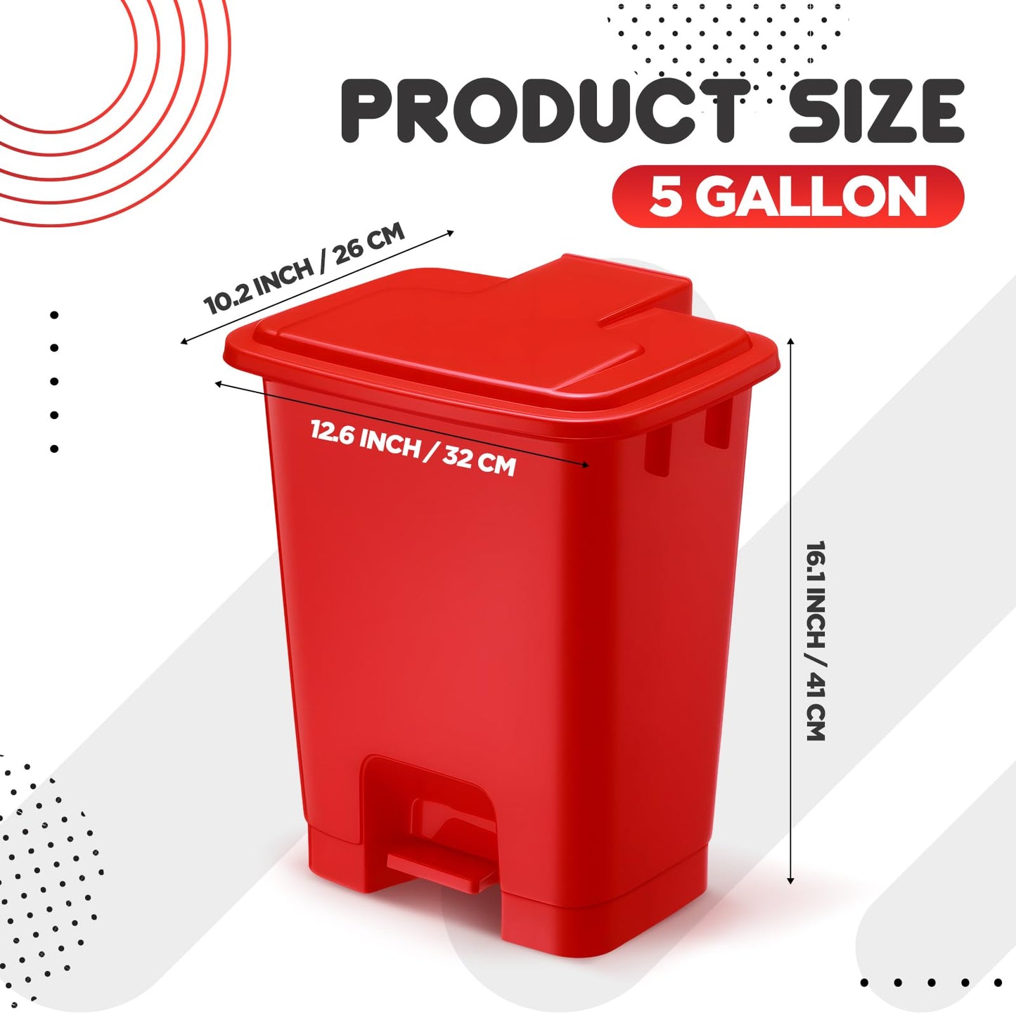 Yiyiring 1pcs 5 Gallon Red Step on Trash Can Hands-Free Waste Bin with Odor Control Lid Touchless Sanitary Use Garbage Can for Lab Dental Home Clinic Office