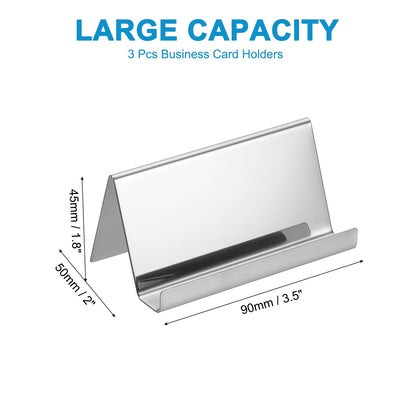 PATIKIL Business Card Holder for Desk, 3Pcs Business Card Holders Stainless Steel Card Stand Organizer Cards Display for Office Exhibition, Silver Tone