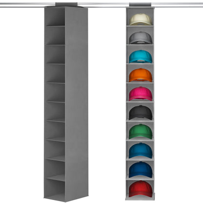 Lifewit 10 Compartments Hat Organizer for Baseball Caps, 1 Pack Hat Rack Hanging Storage organizer, Non-Woven Fabric Display Shelf Holds Up to 40 Hats, Cap Holder Hanger for Closet, Bedroom, Grey