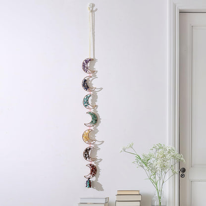 7 Chakra Healing Crystals Hanging Ornament，Handmade Tree of Life Chakra Stones Moon Natrual Gemstones Wall Hanging Ornaments for Home Decor Yoga Meditation(7 Moon Crystal Tree)