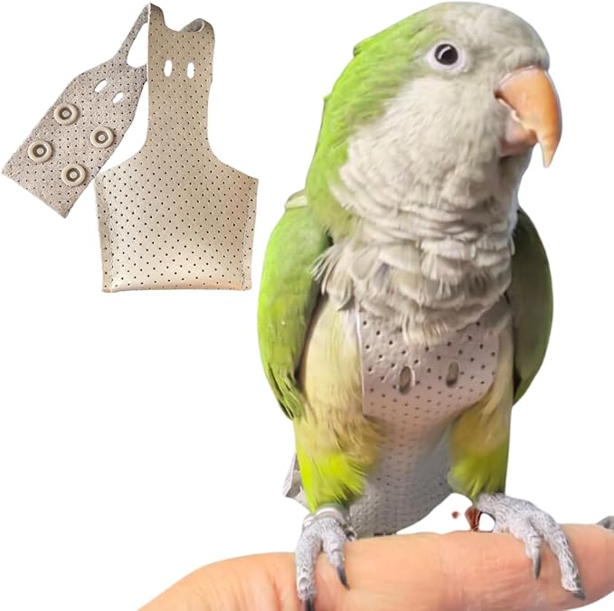 Premium Genuine Cowhide Bird Flight Harness Anti Bite Breathable Parrot Diaper Parrot Suit with Leash for Parakeet Conure Quaker Flying Clothes Rope and Handle (Without Leash,Small)