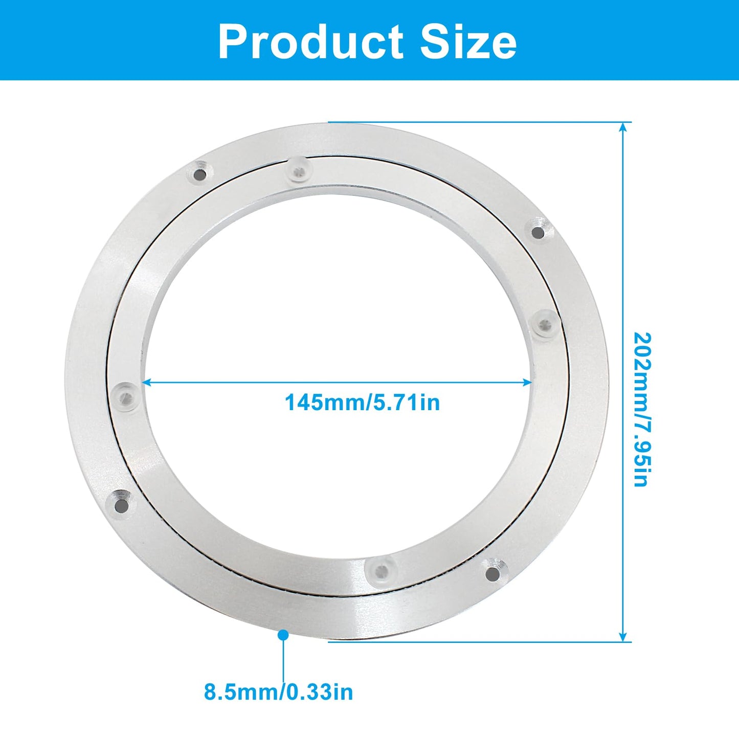 Waziaqoc 8 Inch Lazy Susan Bearing, Heavy Duty Aluminum Turntable, Silent Turntable Bearing for Small Kitchen Base