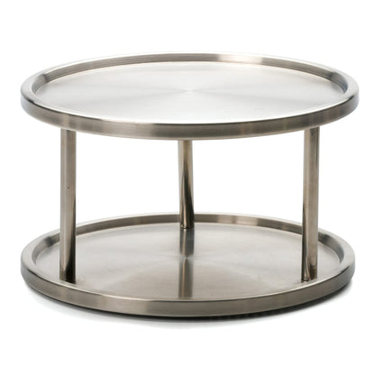 RSVP International Two-Tier Turntable Lazy Susan | Handy in Cabinet, Refrigerators & Counters | Organize Spices, Canned Foods, Pots, Pans, Dinnerware, 10.5" x 6", Stainless Steel