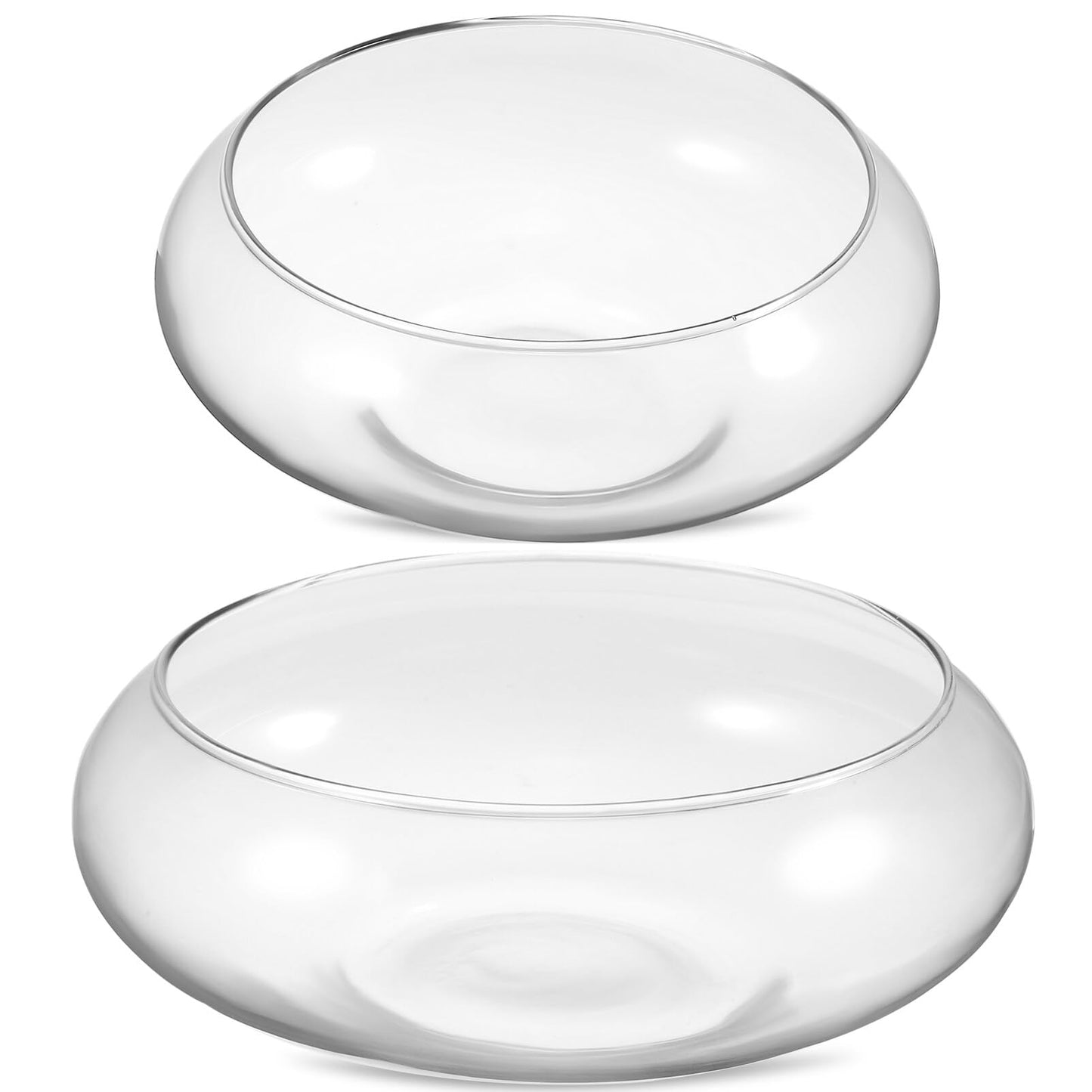 BESPORTBLE Glass Fish Bowl Vase - 2pcs Clear Shallow Bowl Planter Round Terrarium Hydroponic Planter Flower VAE for Plants Succulent Air Plant Candy Bowl, 15.00X15.00X6.00CM