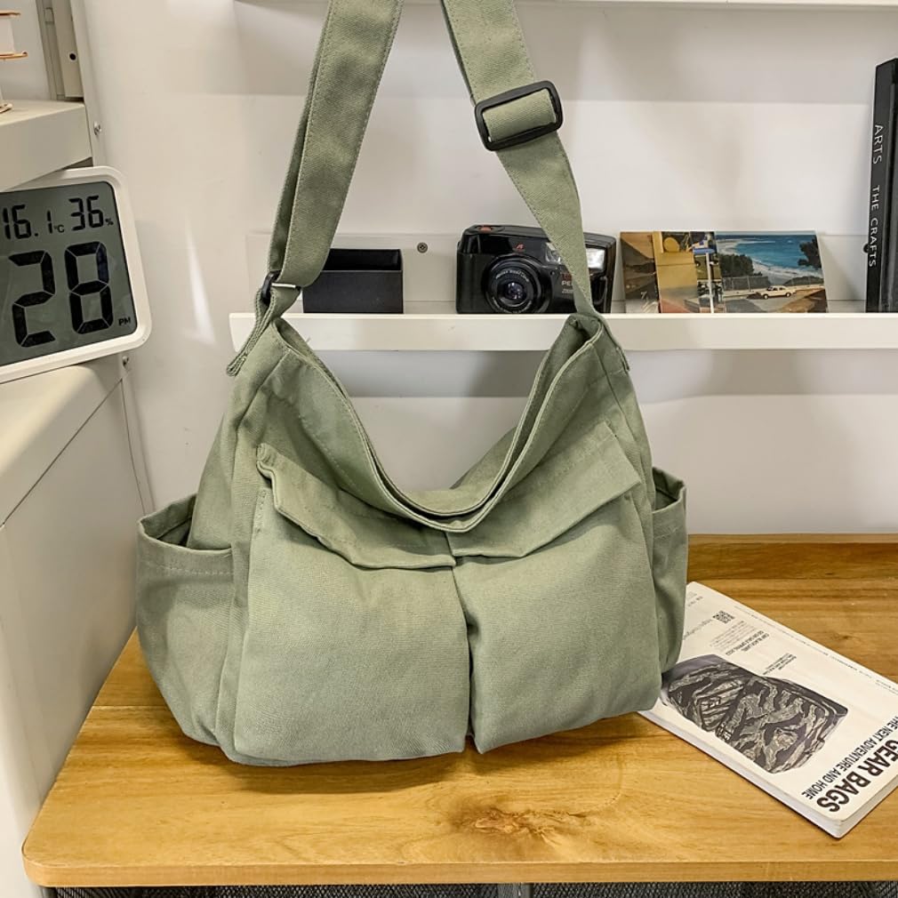 Cute Canvas Tote Bag for School/Work/Travel, Large Crossbody Messenger Bag Laptop Shoulder Bag