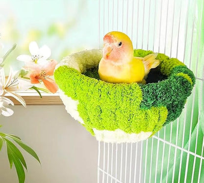 2 Pack Warm Bird Nest Bed for Cage Plush Hanging Parrot Bed Bird Snuggle Hut Hanging Sleeping Bird House for Parakeet, Conure, Budgie, Cockatiel, Lovebird, Finch, Hamster-Green&Pink