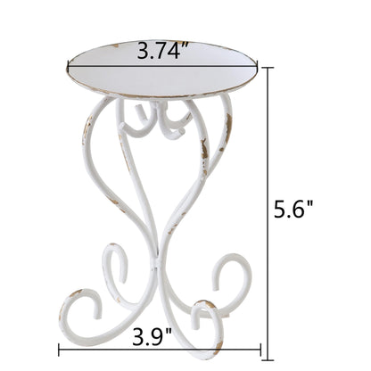SOFE Metal Pillar Candle Holder, Shabby Chic White Candle Stand Scroll Shape 5.6 Inches Tall, Modern Farmhouse Candles Pedestal, Living Room, Bedroom, Dining Room, Coffee Table Decor
