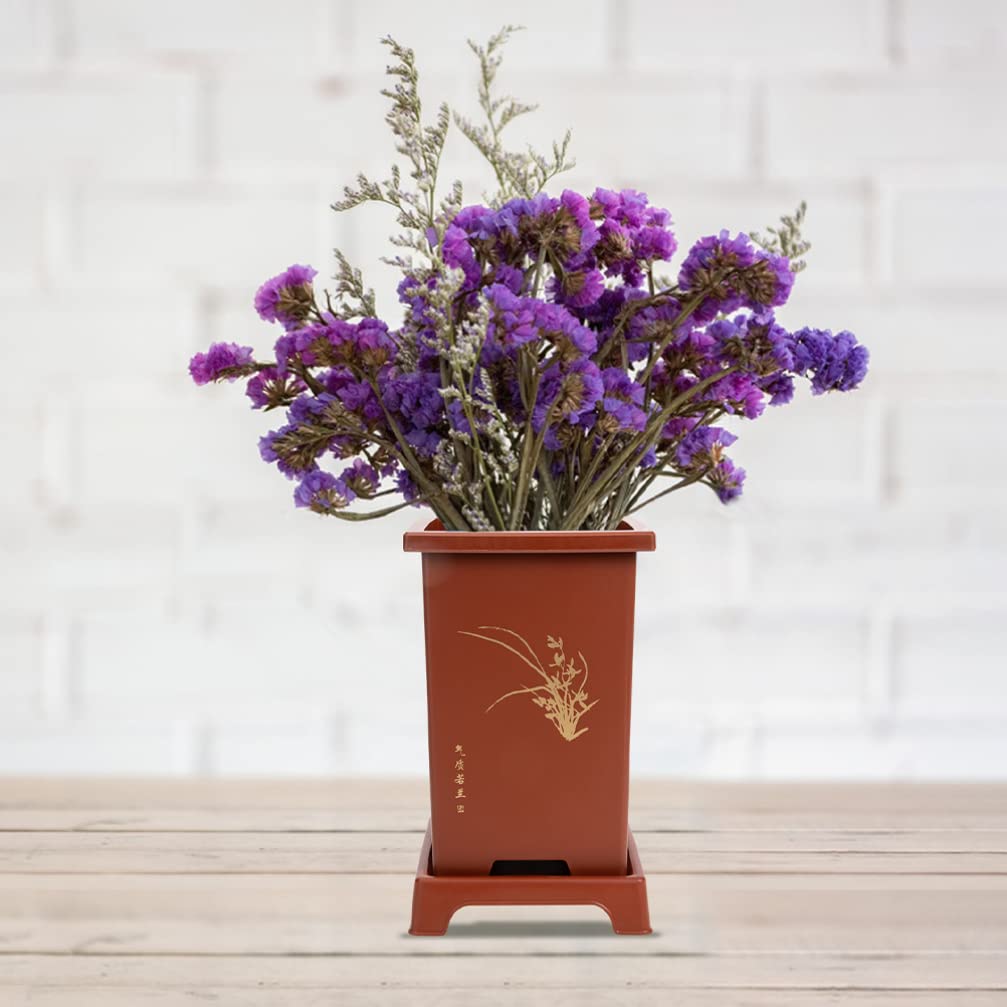 Yardwe Flower Pot Bonsai Planter with Saucer Orchid Pot Zisha Flower Chinese Purple Clay Plant Succulent Cactus Planter for Home Office Decor