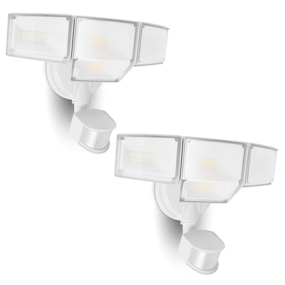 LUTEC LED Security Lights 80W 9000LM Motion Sensor Outdoor 4 Head Flood Lights 5000K Daylight 2 Pack White