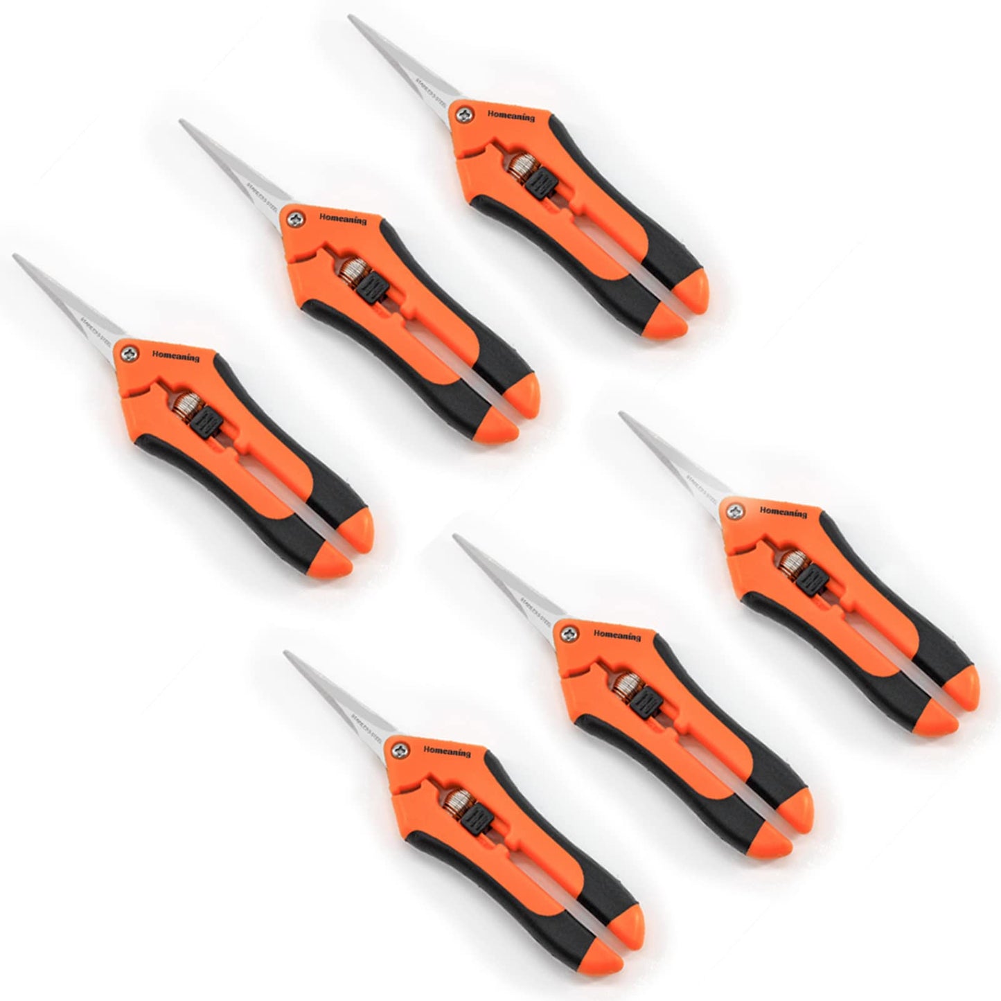 HOMEANING 6 Packs Garden Pruning Shears with Straight Blades Trimming Scissors, Gardening Hand Pruning Snips Titanium Coated Precision Bonsai Pruning Shears, Convenient Flower Cutters (Orange)