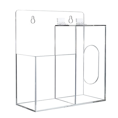 Aphbrada Acrylic Mask Dispenser & Hand Sanitizer Holder Stand Wall Mount or Countertop, Hygiene Station with 2 Compartment Clear Box Dispenser Holder for Face Masks, Gloves, Hairnets, Spray Bottle