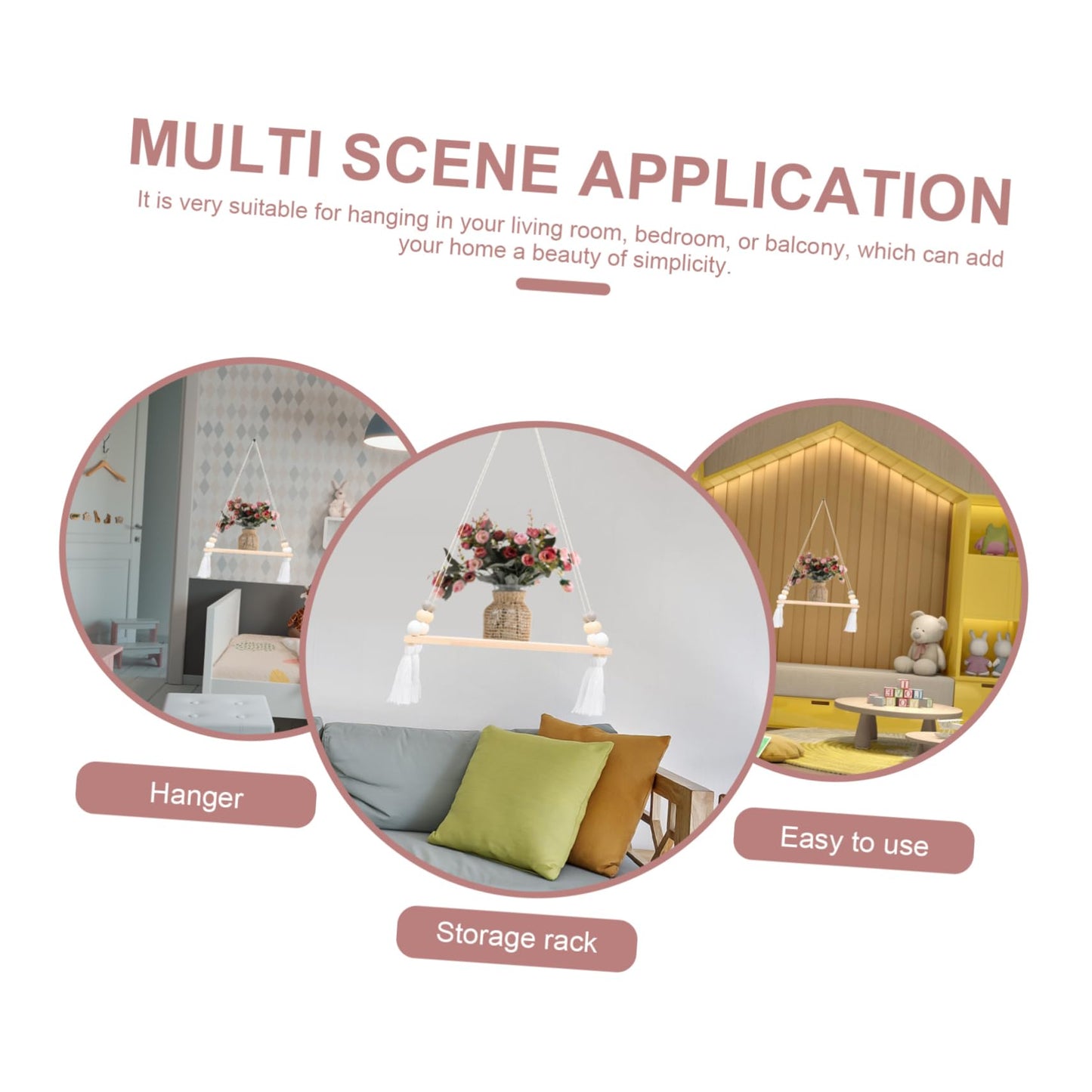 EXQUIMEUBLE Home Hanging Rack Creative Cotton Rope Plant Display Board for Indoor Outdoor Decor for Flowerpot Storage Room Bedroom Kitchen and Garden