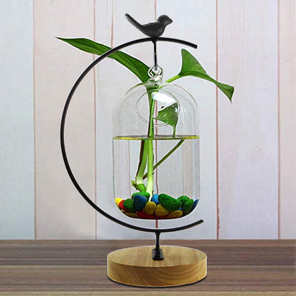 Archi G-Shaped Ornament Display Stand Iron Pothook Stand for Hanging Glass Globe Air Plant Ornament Stand Iron Pothook Stand Terrarium and Christmas Decoration with Wood Base