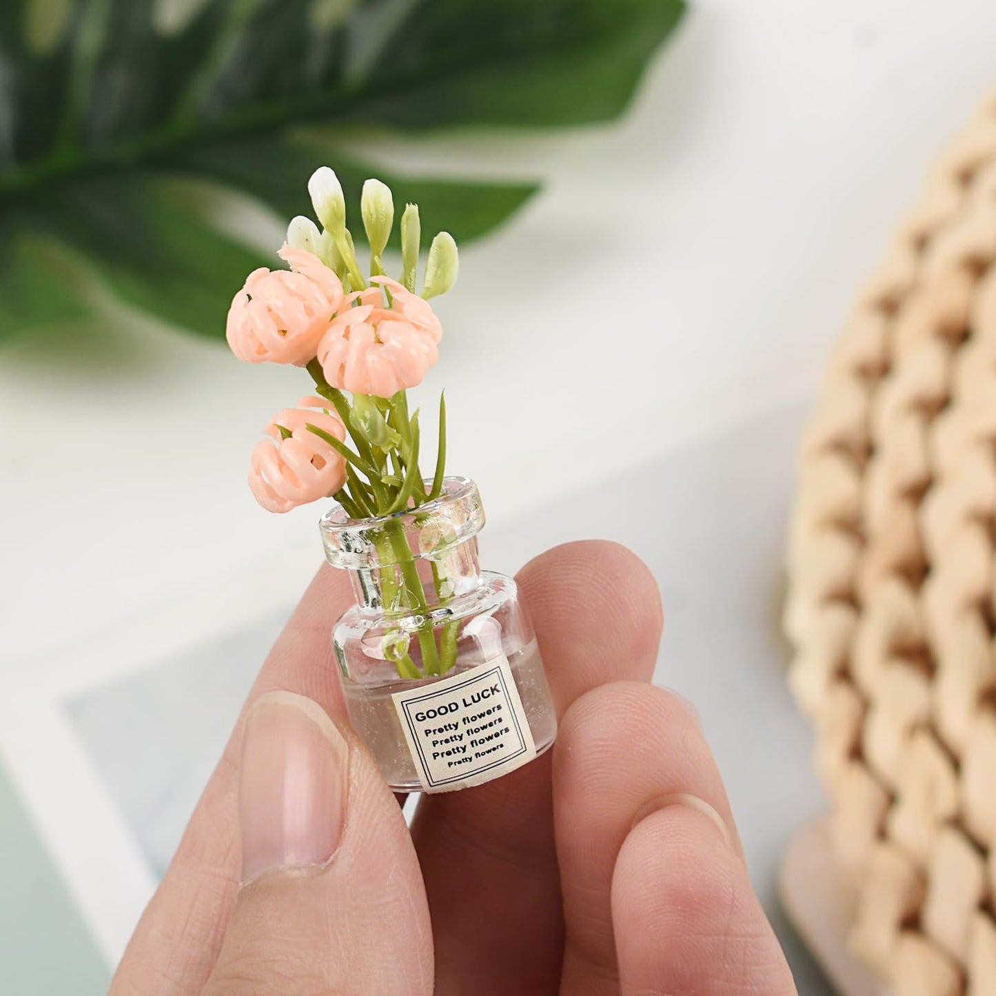 Hanycon 20PCS Cute Flower Bouquet in Glass Vase Miniature Flowers with Luminous Vase Mini Artificial Plants for Fairy Garden DIY Garden Plant Pot