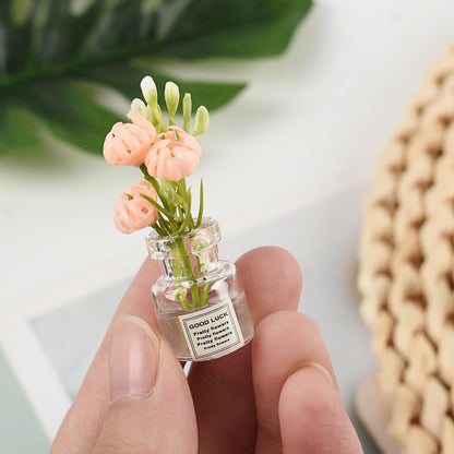Hanycon 20PCS Cute Flower Bouquet in Glass Vase Miniature Flowers with Luminous Vase Mini Artificial Plants for Fairy Garden DIY Garden Plant Pot