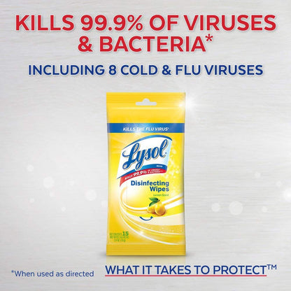 Lysol Disinfecting Wipes To-Go Pack, Lemon Scent, 15 Count (Pack of 3)