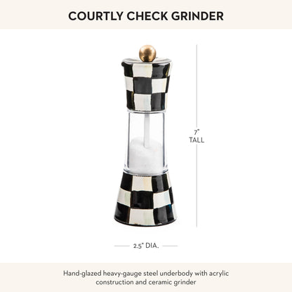MACKENZIE-CHILDS Enamel Grinder, Refillable Manual Salt Grinder and Pepper Grinder, Black-and-White Courtly Check