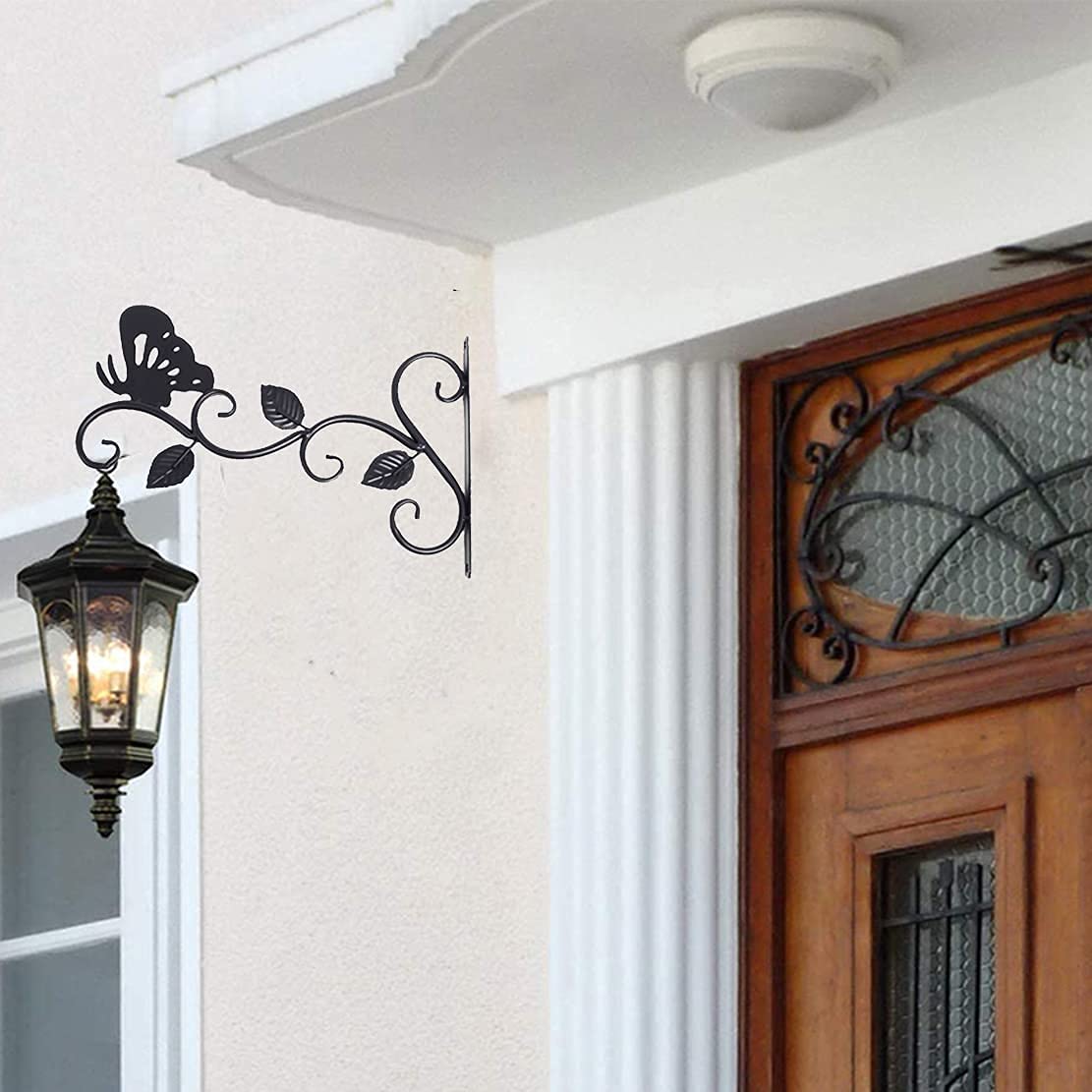 2Pack Hanging Plants Bracket Outdoor,12 Inch Plant Hooks for Hanging Baskets Wall-Mounted Gardening Bracket Hook for Bird Feeders,Flower Baskets,Lantern,(Butterfly)